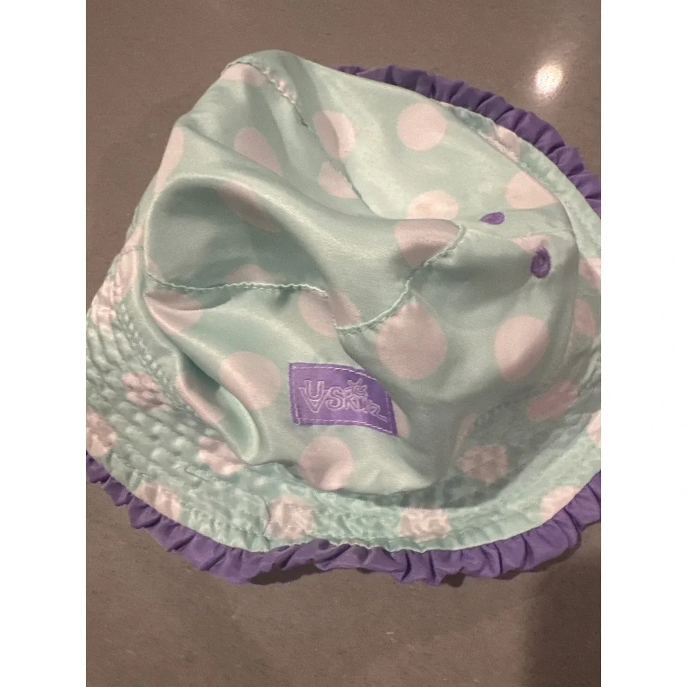USKinz Baby Girl's Reversible Bucket Hat Blue & Green‎ Polka Dot 12/18 Months